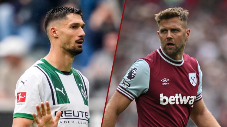 Split image showing Borussia Monchengladbach striker Tim Kleindienst and West Ham striker Niclas Fullkrug