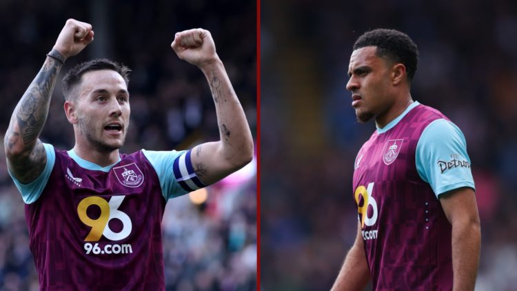 Split image showing Burnley duo Josh Brownhill and CJ Egan-Riley