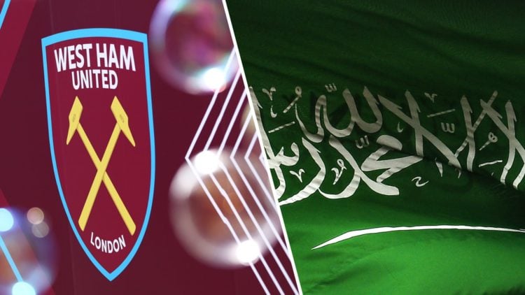 West Ham badge and Kingdom of Saudi Arabia flag
