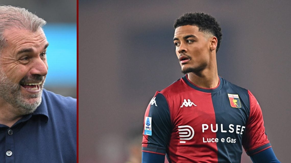 Split image showing Tottenham manager Ange Postecoglou and Genoa defenderKoni de Winter
