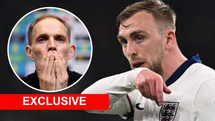 West Ham star Jarrod Bowen playing for England. Inset, Three Lions boss Thomas Tuchel