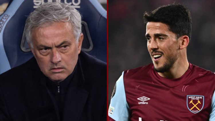 Split image showing Fenerbahce manager Jose Mourinho and former West Ham midfielder Pablo Fornals