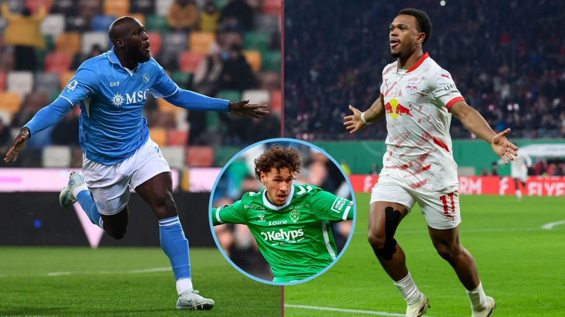 Left image, Romelu Lukaku of Napoli celebrates after scoring the 1-1 goal during the Serie A match between Udinese and Napoli at Stadio Friuli on D...
