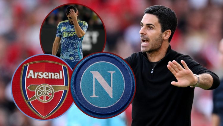 Main image, Mikel Arteta, Manager of Arsenal, reacts as he gives the team instructions during the Premier League match between Liverpool FC and Ars...