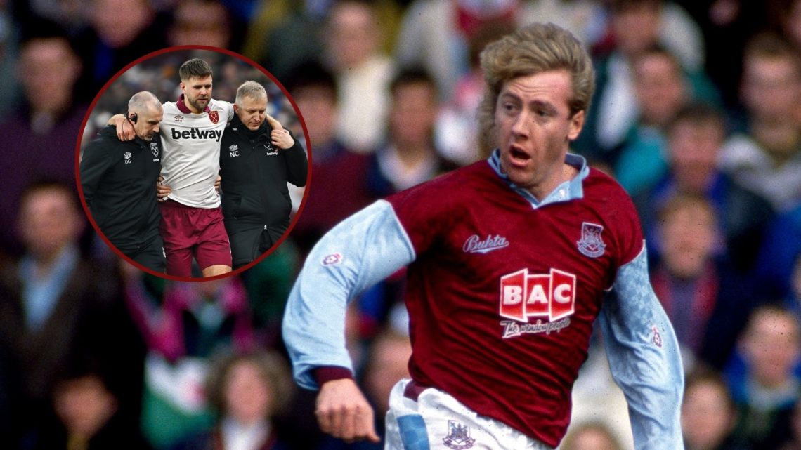 Main image, 24 February 1991 - English Football League Division Two - West Ham United v Millwall - Frank McAvennie of West Ham. Inset, Niclas Fuell...