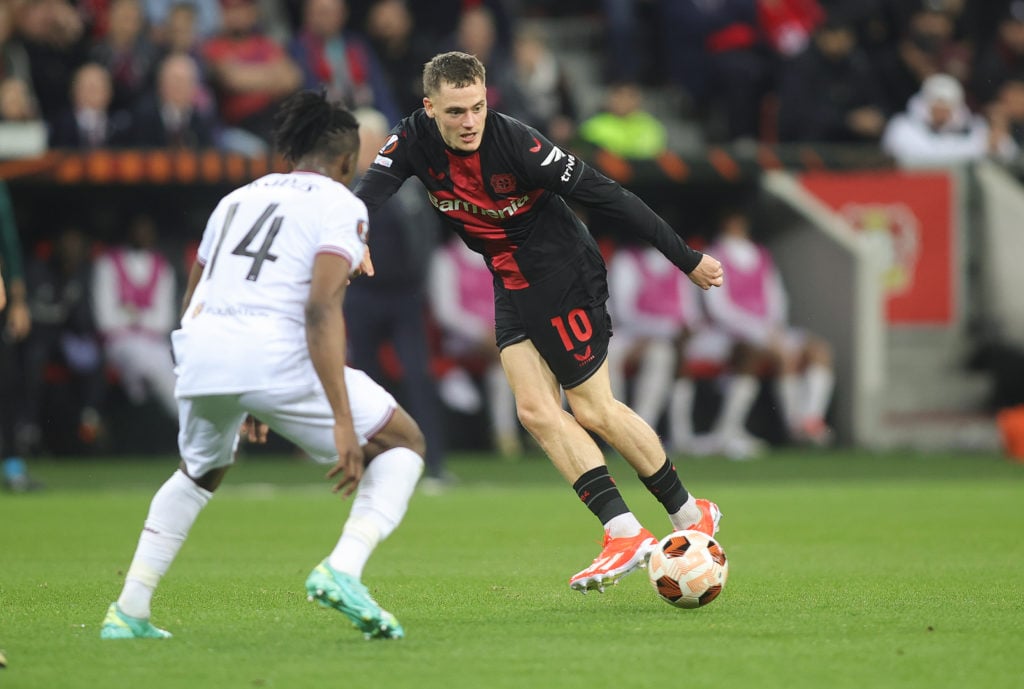 Florian Wirtz in action during Bayer 04 Leverkusen v West Ham United FC: Quarter-Final First Leg - UEFA Europa League 2023/24