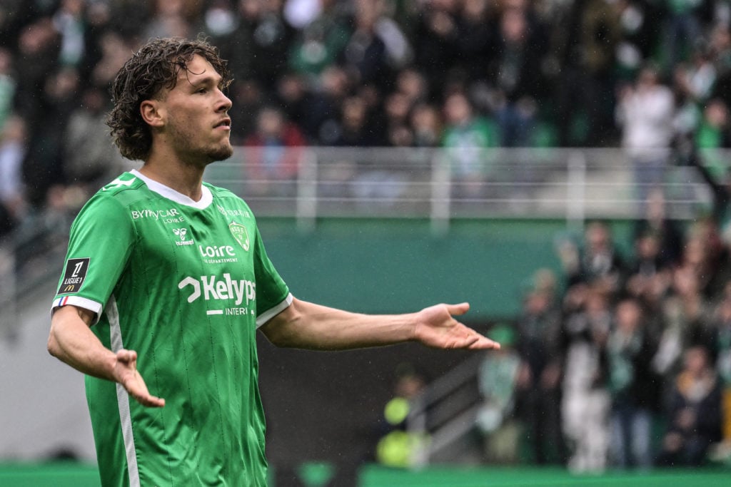 Highly-rated Belgian striker Lucas Stassin celebrates scoring for Saint Etienne during his breakthrough season