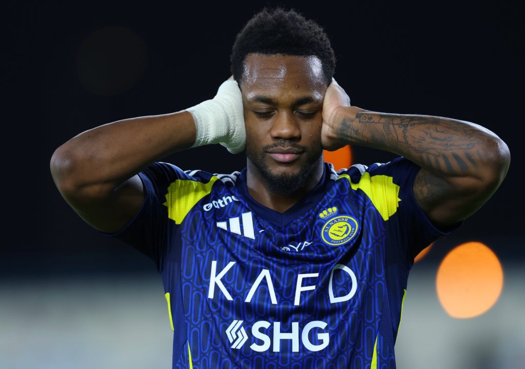 Longstanding West Ham target Jhon Duran covers his ears in celebration of a goal for Al-Nassr