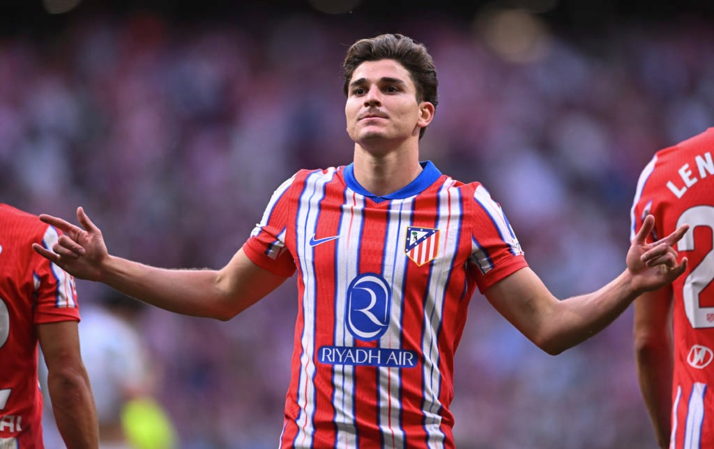 Julian Alvarez celebrates after scoring for Atletico Madrid