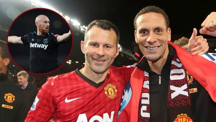 Main image, Ryan Giggs and Rio Ferdinand of Manchester United celebrates on the pitch after the Barclays Premier League match between Manchester Un...