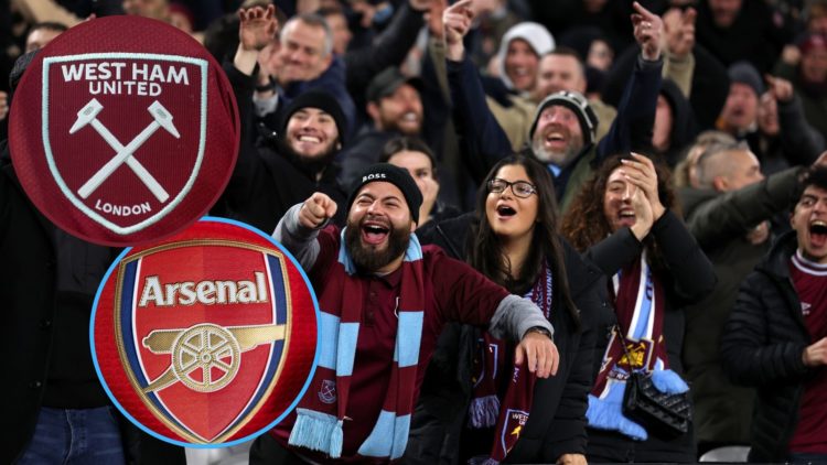 Main image, West Ham supporters gesture towards the Wolverhampton Wanderers supporters during the Premier League match between West Ham United FC a...