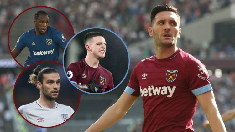 Main image, West Ham United's Lucas Perez celebrates scoring his side's second goal during the Premier League match between West Ham United and Lei...