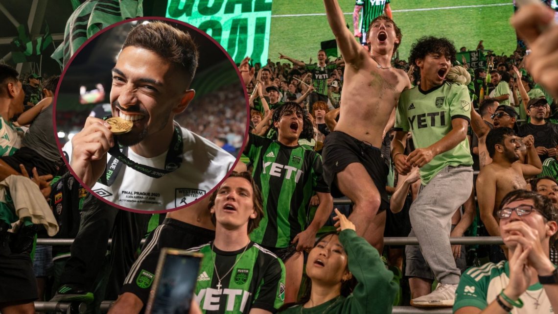 Main image, Austin FC fans celebrate after defender Guilherme Biro #29 scores a goal during a match against the San Jose Earthquakes at Q2 Stadium ...