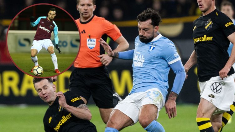 Main image, Sead Haksabanovic of Malmo FF and Bersant Celina of AIK during the Allsvenskan match between AIK and Malmo FF at Strawberry Arena on Ap...