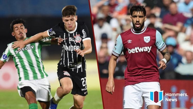 Split image showing Corinthians midfielder Breno Bidon and West Ham ace Lucas Paqueta