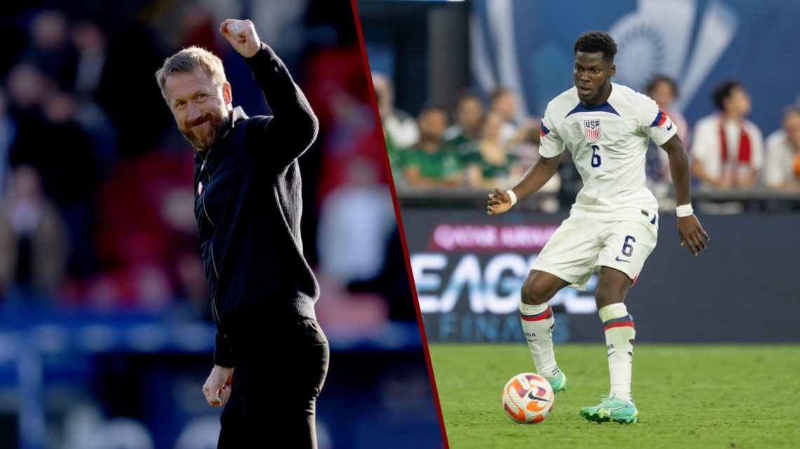 Split image showing West Ham manager Graham Potter and AC Milan/USA midfielder Yunus Musah