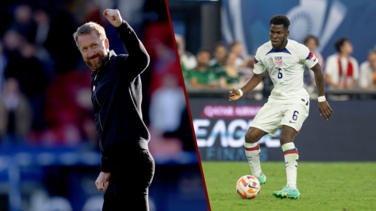 Split image showing West Ham manager Graham Potter and AC Milan/USA midfielder Yunus Musah