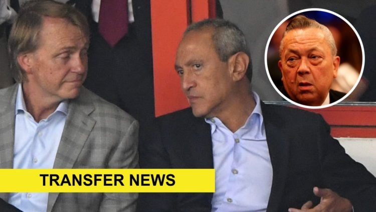 Aston Villa owners Nassef Sawiris and Wes Edens spotted in discussion in the crowd. Inset, West Ham majority owner David Sullivanzzzzzzz