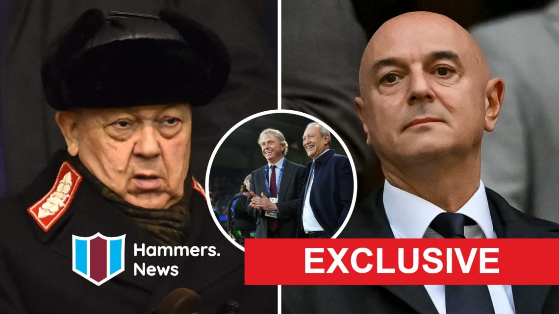 West Ham majority owner David Sullivan and Spurs chairman Daniel Levy watch their teams from the stands. Inset, Aston Villa co-owners Nassef Sawiri...