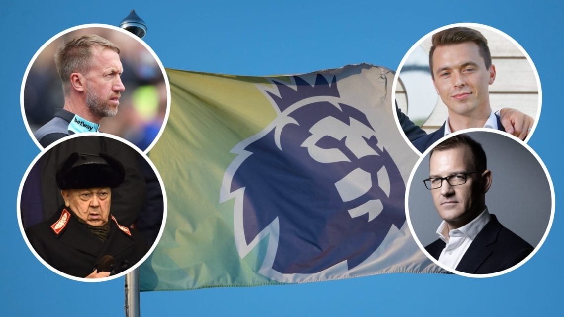 The Premier League flag at full mast. Inset, West Ham's key figures, manager Graham Potter, majority owner David Sullivan, head of recruitment Kyle...
