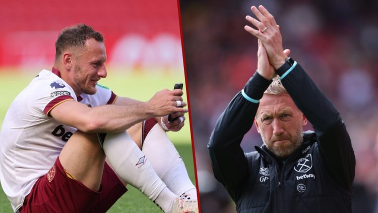 Split image showing departing West Ham defender Vladimir Coufal and Hammers manager Graham Potter