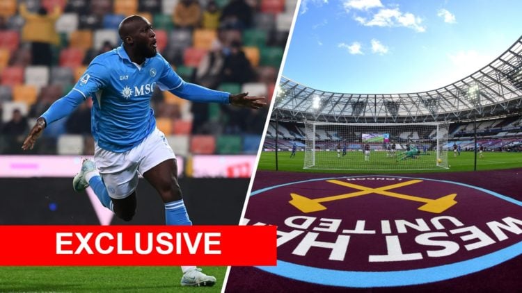 Napoli striker Romelu Lukaku and inside West Ham's London Stadium