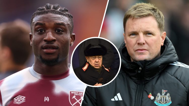 West Ham star Mohammed Kudus and Newcastle boss Eddie Howe. Inset, Hammers chief David Sullivan