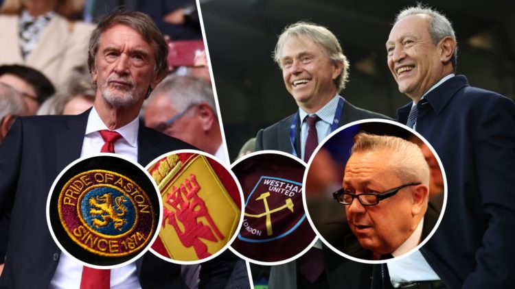 Man United co-owner Sir Jim Ratcliffe and the Aston Villa owners Nassef Sawiris and Wes Edens. Inset, West Ham majority owner David Sullivan and th...