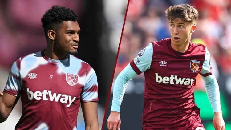 Split image showing West Ham United youngsters Luis Guilherme and George Earthy