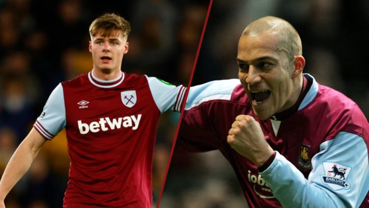 Split image showing Brighton striker Evan Ferguson on loan at West Ham and former Hammers ace Bobby Zamora