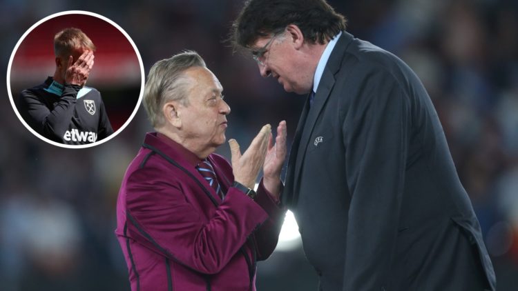 West Ham chief David Sullivan speaks to a UEFA official. Inset, Hammers head coach Graham Potter
