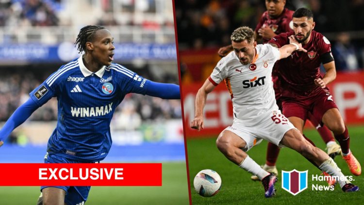 Split image showing Strasbourg striker Emanuel Emegha and Galatasaray forward Baris Alper Yilmaz