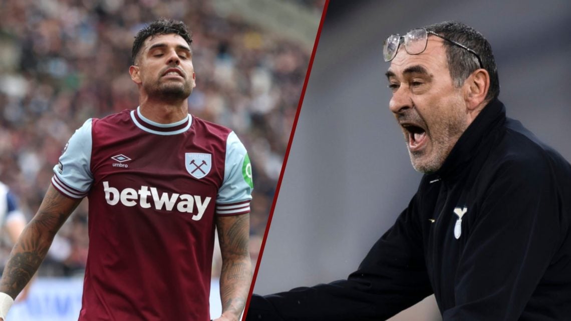 Split image showing West Ham left-back Emerson Palmieri and Lazio manager Maurizio Sarri