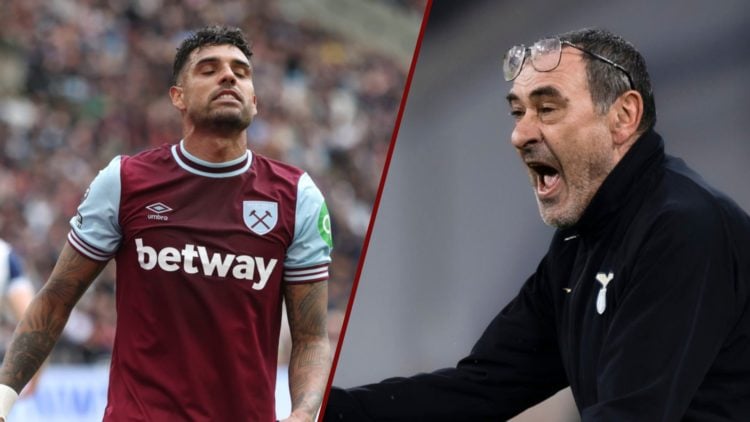 Split image showing West Ham left-back Emerson Palmieri and Lazio manager Maurizio Sarri