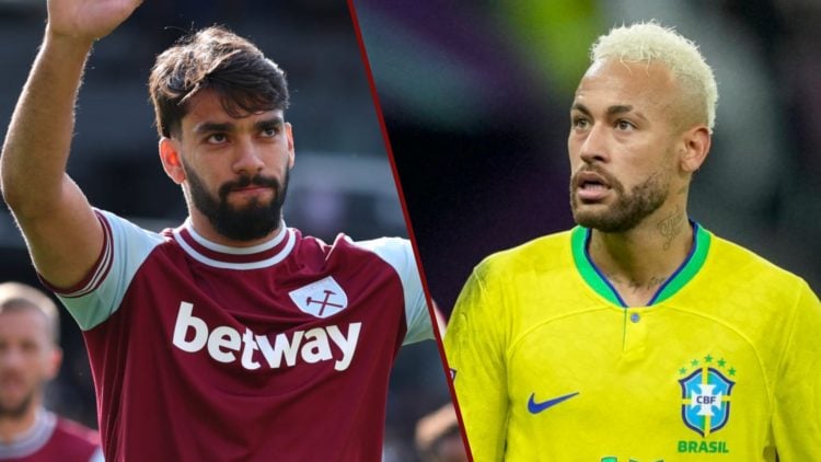 Split image showing West Ham midfielder Lucas Paqueta and Brazil forward Neymar