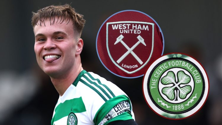 Main image, Daniel Cummings of Celtic celebrates scoring his team's third goal during the UEFA Youth League 2024/25 match between Celtic FC and RB ...