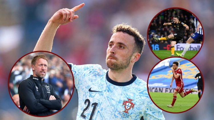 Main image, Diogo Jota of Portugal celebrates after scoring his team's first goal during the International Friendly match between Portugal and Croa...