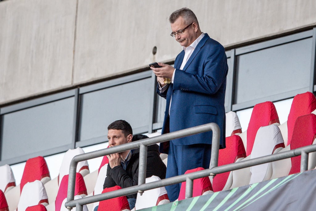 President Jaroslav Tvrdik during a Slavia Prague training session