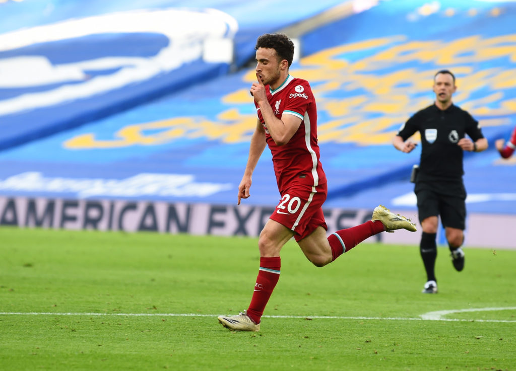 Diogo Jota scores during Brighton and Hove Albion v Liverpool - Premier League