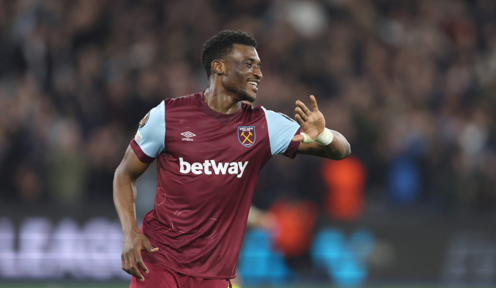 Mohammed Kudus celebrates during West Ham United FC v Sport-Club Freiburg: Round of 16 Second Leg - UEFA Europa League 2023/24