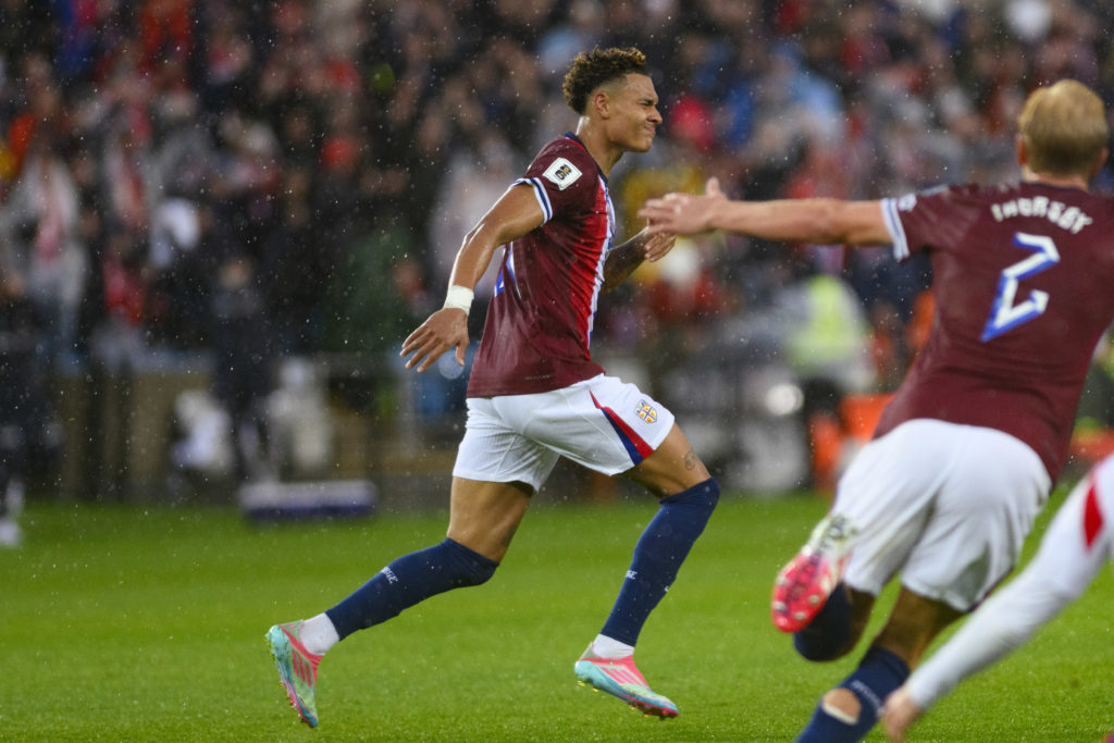 RB Leipzig winger Antonio Nusa celebrates during Norway v Italy - FIFA 2026 World Cup Qualifier