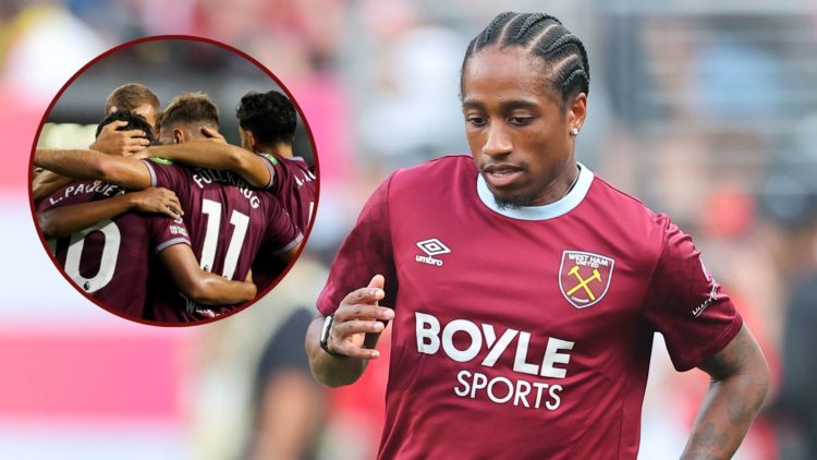 Main image, Kyle Walker-Peters #2 of West Ham United warms up prior to the Premier League Summer Series game against Manchester United on July 26, ...