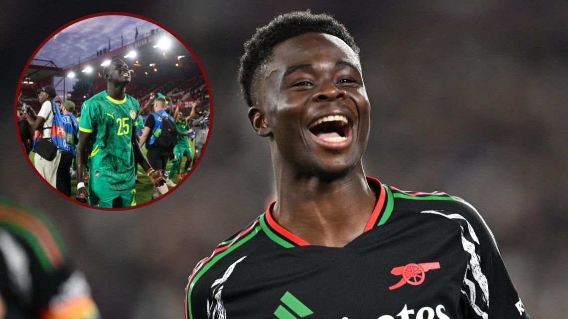 Main image, Bukayo Saka celebrates scoring Arsenal's 3rd goal during the Premier League match between West Ham United FC and Arsenal FC at London S...