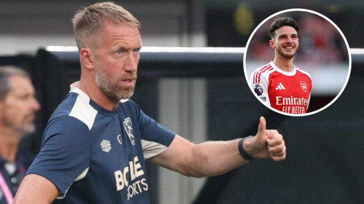 West Ham head coach Graham Potter and, inset, Arsenal midfielder Declan Rice