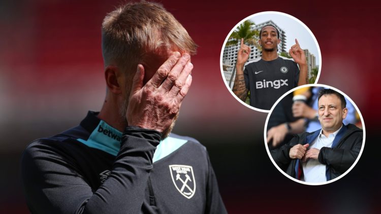 A dejected West Ham head coach Graham Potter. Inset, new Chelsea striker Joao Pedro and Brighton owner Tony Bloom