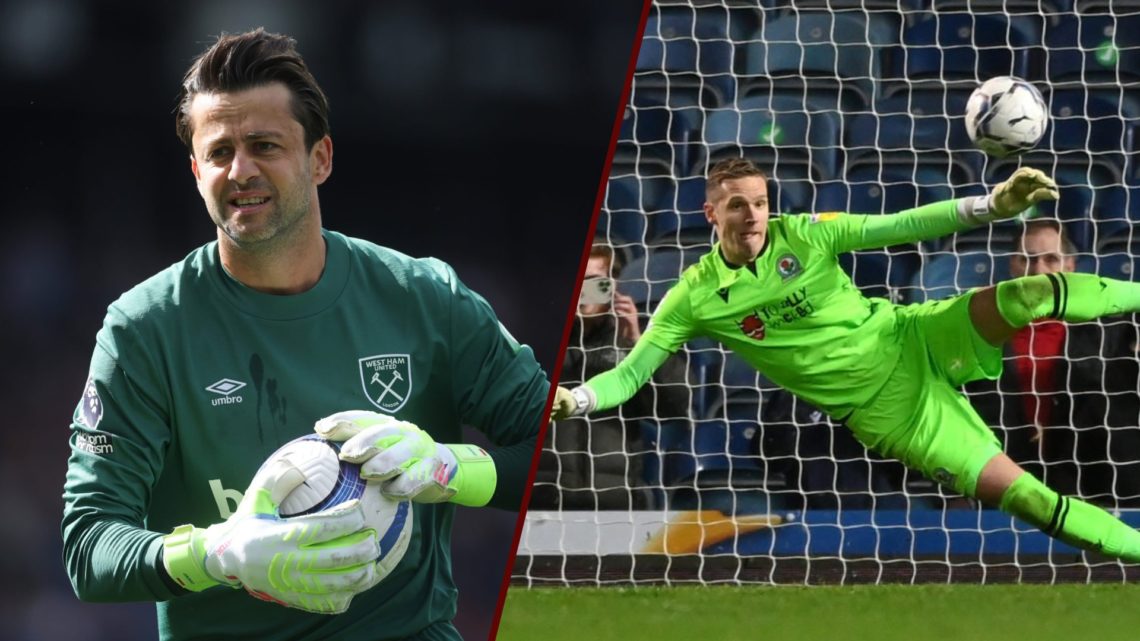 Split image showing former West Ham goalkeeper Lukasz Fabianski and new Charlton signing Thomas Kaminski in action for Blackburn