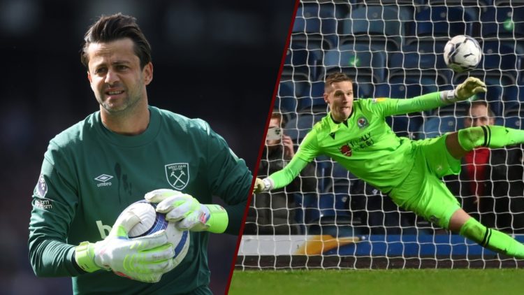 Split image showing former West Ham goalkeeper Lukasz Fabianski and new Charlton signing Thomas Kaminski in action for Blackburn