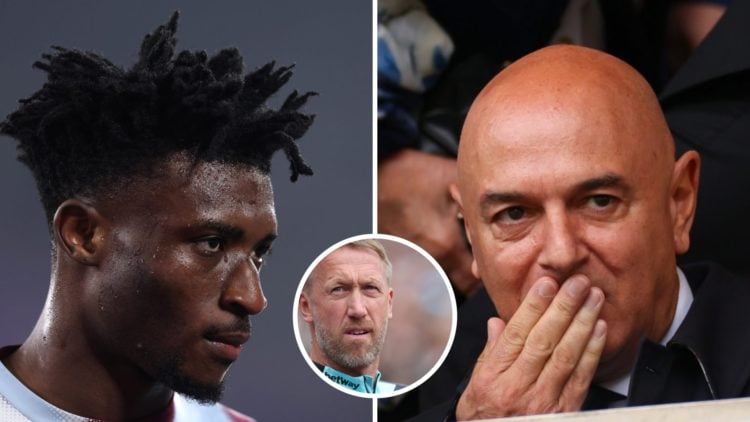 West Ham star Mohammed Kudus and Spurs chairman Daniel Levy. Inset, Hammers head coach Graham Potter