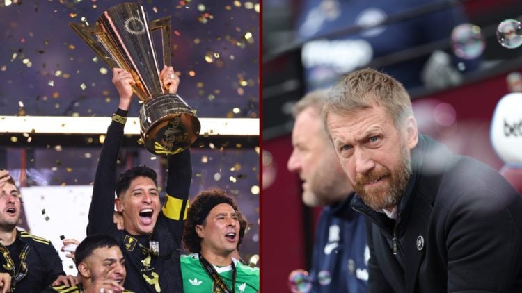 Split image showing Edson Alvarez winning the Gold Cup for Mexico and West Ham manager Graham Potter