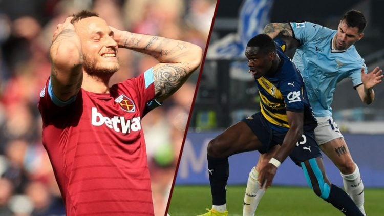 Split image showing Marko Arnautovic at West Ham United and new Inter Milan striker Ange-Yoan Bonny